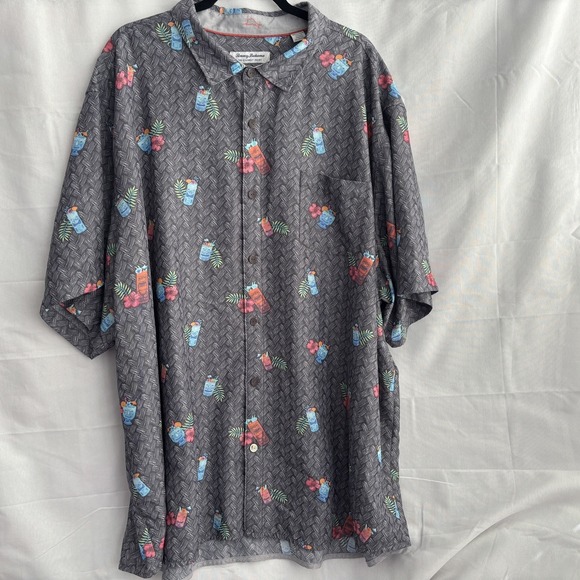 Tommy Bahama Island Zone Coconut Point Men's 4XLT Short  Sleeve Shirt Tiki Grey - Picture 3 of 9
